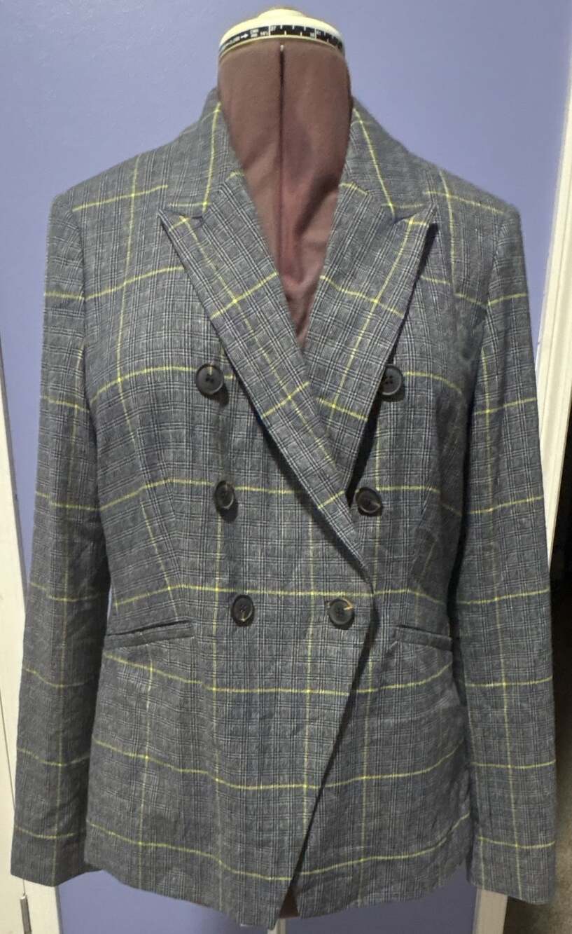 Boden Addlestone Plaid Blazer Double Breasted Gray Yellow UK 16R US 12R